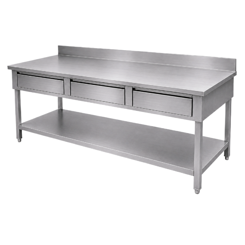 Table inox 2000 x 700 adossée avec 3 tiroirs