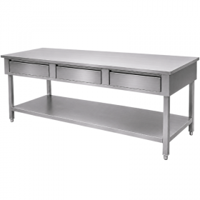 Table inox 2000 x 600 centrale avec 3 tiroirs