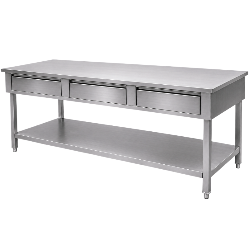 Table inox 2000 x 600 centrale avec 3 tiroirs