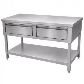 Table inox 1000 x 700 centrale avec 2 tiroirs