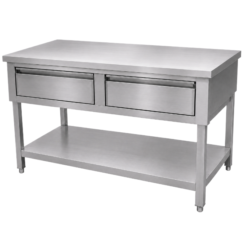 Table inox 1000 x 700 centrale avec 2 tiroirs