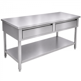 Table inox 1200 x 700 centrale avec 2 tiroirs