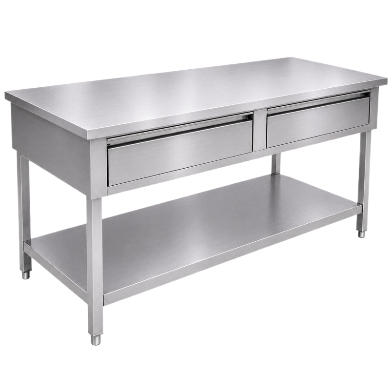 Table inox 1200 x 700 centrale avec 2 tiroirs
