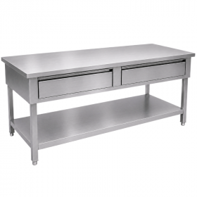 Table inox 1400 x 700 centrale avec 2 tiroirs