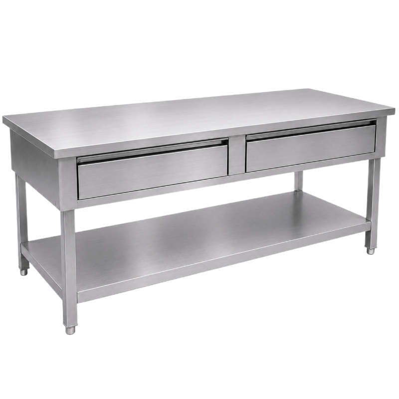 Table inox 1400 x 700 centrale avec 2 tiroirs
