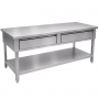Table inox 1400 x 700 centrale avec 2 tiroirs
