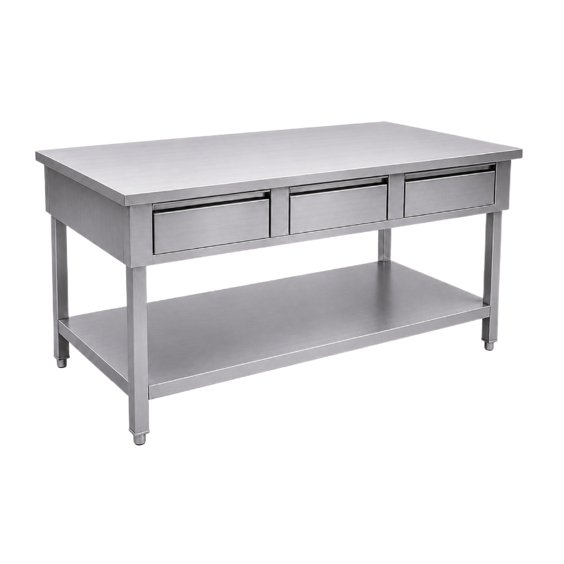 Table inox 1800 x 700 centrale avec 3 tiroirs