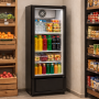 Armoire réfrigérée installée dans un espace de vente avec boissons et produits exposés