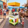 Chariot à granita utilisé en extérieur pour la vente de boissons fraîches
