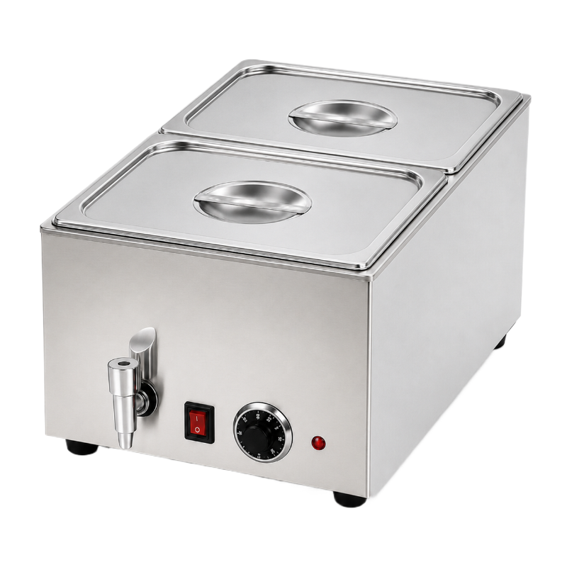 Bain-marie électrique avec robinet de vidange avec 2 bacs GN 1/2 et couvercles