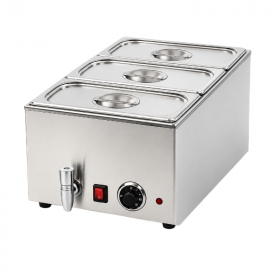 Bain-marie électrique avec robinet de vidange avec 3 bacs GN 1/3 et couvercles