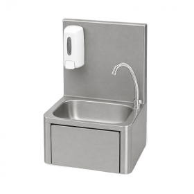 Lave-mains inox avec distributeur à savon et mitigeur à commande fémorale - eau chaude et froide - modèle déclassé