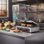 Grill panini utilisé sur un plan de travail dans une cuisine professionnelle