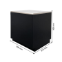 Meuble comptoir noir avec plateau inox, dimensions 900 × 810 × 900 mm.