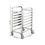 Chariot inox sur 4 roulettes, dimensions 620 × 470 × 970 mm, avec plusieurs niveaux de glissières.