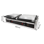 Grill panini professionnel double en inox, dimensions 845 x 400 x 210 mm, présenté fermé avec deux couvercles indépendants.