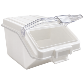 Bac à ingrédients blanc présenté ouvert, avec son couvercle transparent relevé donnant accès à la large ouverture frontale.