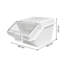 Bac à ingrédients blanc avec couvercle transparent, présenté en vue de trois quarts. Dimensions indiquées : 295 mm de largeur, 3