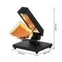 Appareil à raclette électrique noir équipé d’un quart de meule de fromage fondant sous une résistance chauffante. Dimensions ind