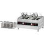 Cuiseur à pâtes professionnel en acier inoxydable, équipé de deux cuves indépendantes et de huit emplacements de cuisson. Quatre