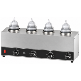 Chauffe-sauces professionnel électrique en acier inoxydable, équipé de quatre emplacements pour bouteilles souples avec embouts 