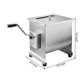 Mélangeur à viande manuel en inox présenté sur fond blanc, avec ses dimensions indiquées par des flèches noires : 370 mm de long