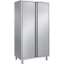 Armoire de rangement haute en acier inoxydable, dotée de deux portes battantes pleines, de poignées verticales intégrées et de q