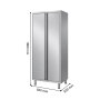 Armoire inox de 600 mm de largeur, 500 mm de profondeur et 1800 mm de hauteur.