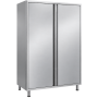 Armoire de rangement professionnelle en acier inoxydable, équipée de deux portes battantes avec poignées verticales intégrées et