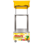 Vue de face d'un chariot mobile pour machine à granita avec structure en inox, espace ouvert pour installer une machine, auvent 