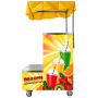 Chariot professionnel pour machine à granita en acier inoxydable, équipé d'un auvent jaune, de quatre roulettes et d'un habillag