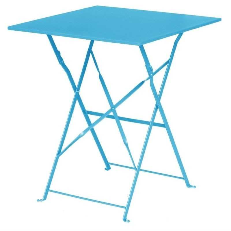 Table de terrasse carrée en acier bleu turquoise 600mm