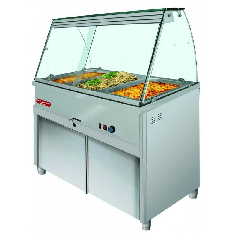 Bain-marie vitrine chauffante panoramique 3xgn1/1 monobloc