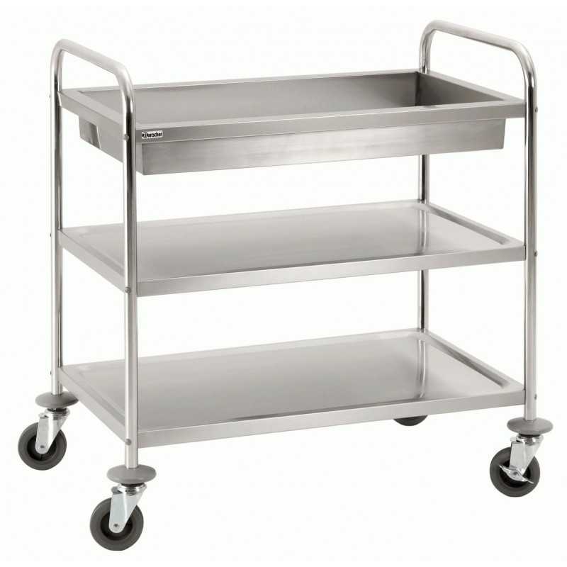 CHARIOT TRANSPORT INOX TS 210 2 PLATEAUX + BAC DEBARRASSAGE