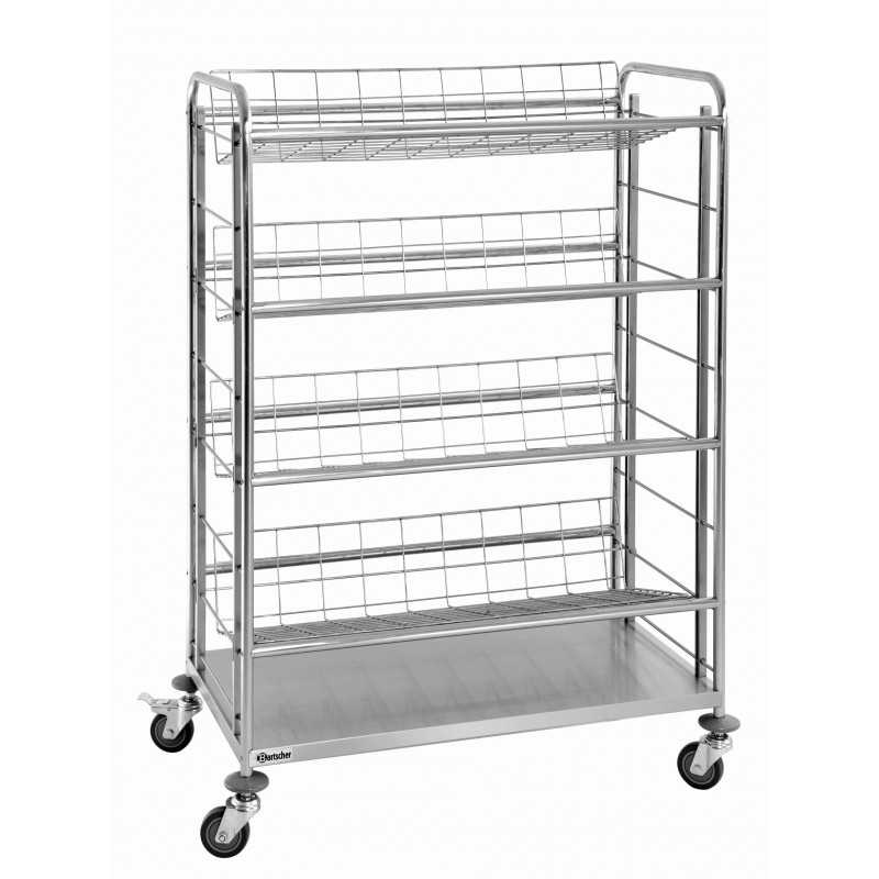 CHARIOT TRANSPORT CAISSES BOISSONS 4 CLAYETTES GRILLAGÉES