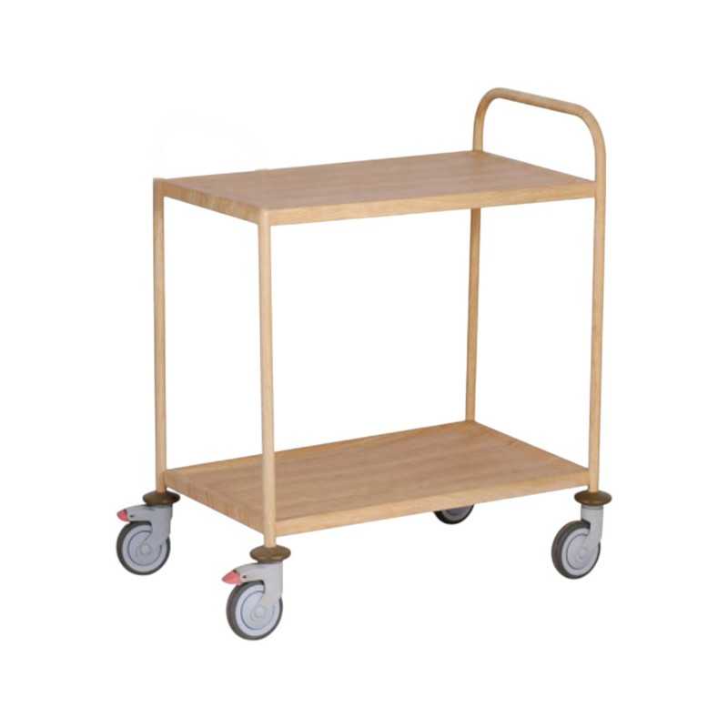 Chariot de Service Imitation Bois - 2 Plateaux et 1 arceau