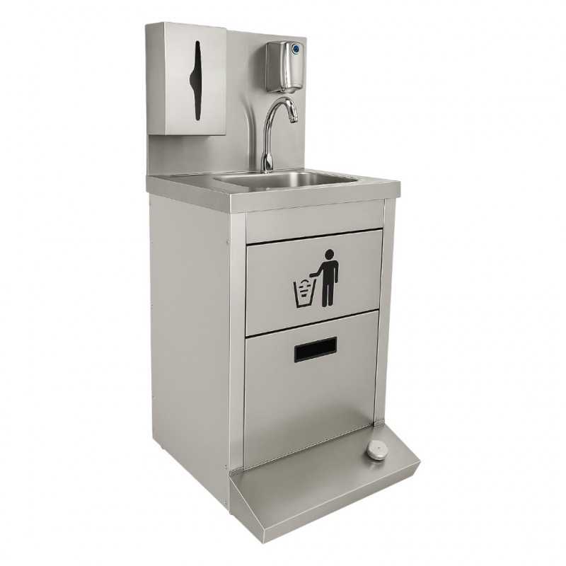 Station lave-mains inox série luxe 500 x 485 x 1155 mm avec cuve encastrée et dosseret