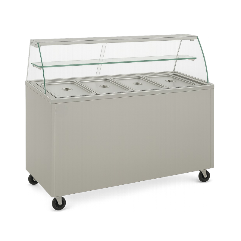 Bain-marie vitrine chauffante panoramique 4xgn1/1 monobloc