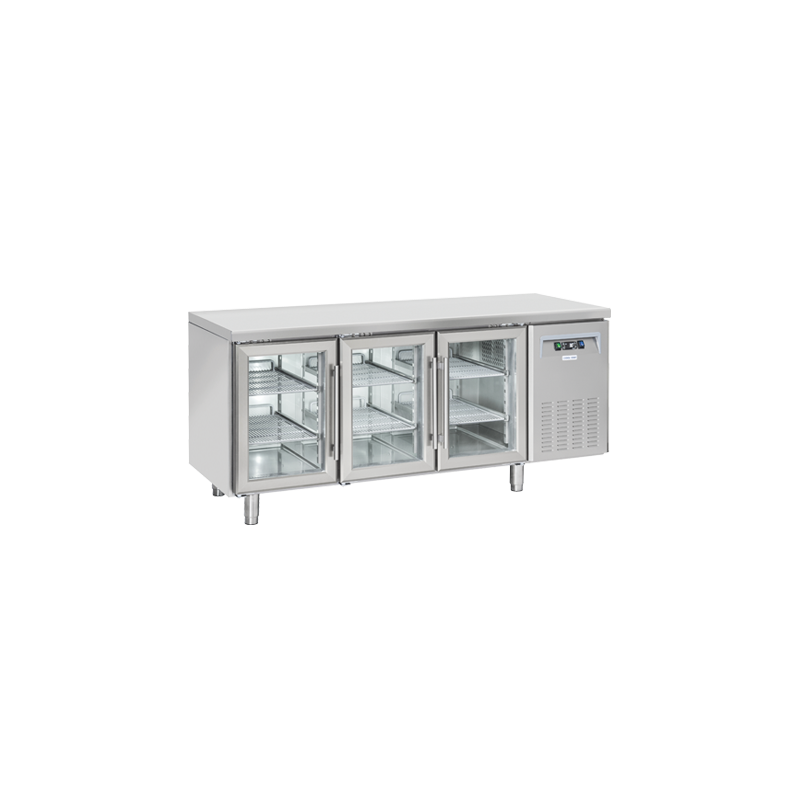 Table desserte positive 3 portes vitrées GN 1/1