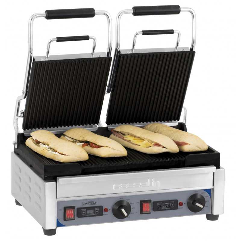 Grill Panini double Premium Rainurée - Rainurée avec minuteur Casselin