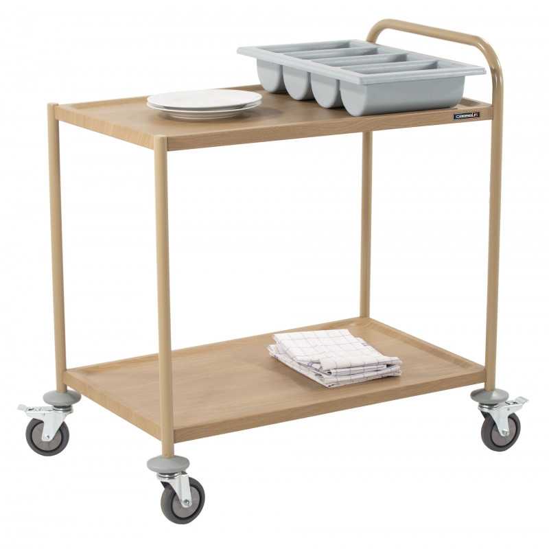 Chariot de service imitation bois 2 plateaux 1 arceau Casselin