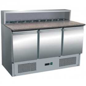 Tour à pizza réfrigéré 3 portes avec top à ingrédients plan en granit