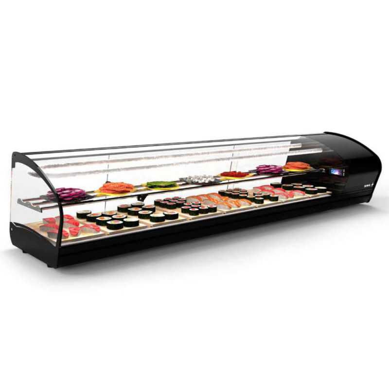 Vitrine à sushis Shark 2 étagères, cuve plane Sayl