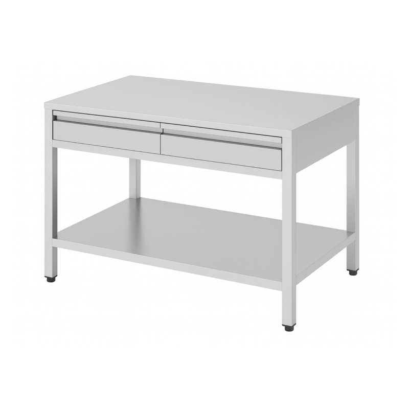 Table inox centrale 1000 x 600 mm avec 2 tiroirs