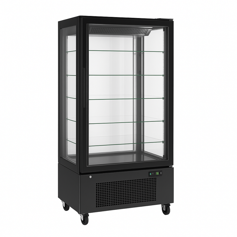 Vitrine négative 4 faces vitrées 475 litres noire - Congélateur