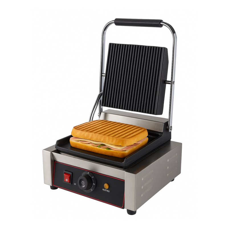 Machine à panini - Grill électrique plaques sup rainurées inf lisse