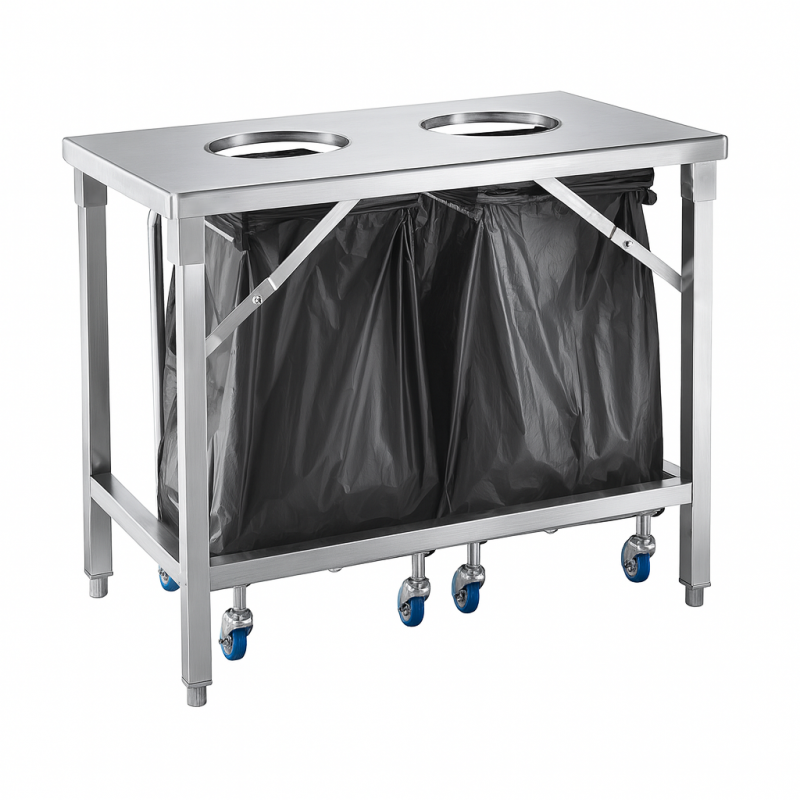 Table de tri inox professionnelle avec 2 poubelles mobiles – 1000 x 600 x 910 mm