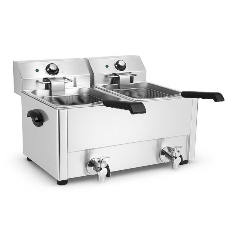 Friteuse électrique avec vanne de vidange - 2 x 8 Litres