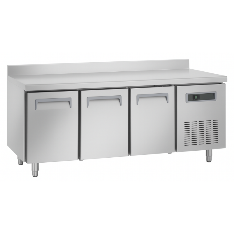 Tour pâtissier réfrigéré froid positif ventilé – 3 portes – Avec dosseret – Plan de travail Inox