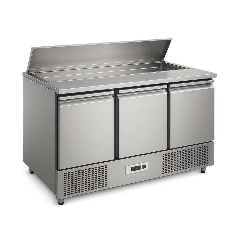 Saladette réfrigérée capot inox relevable 3 portes